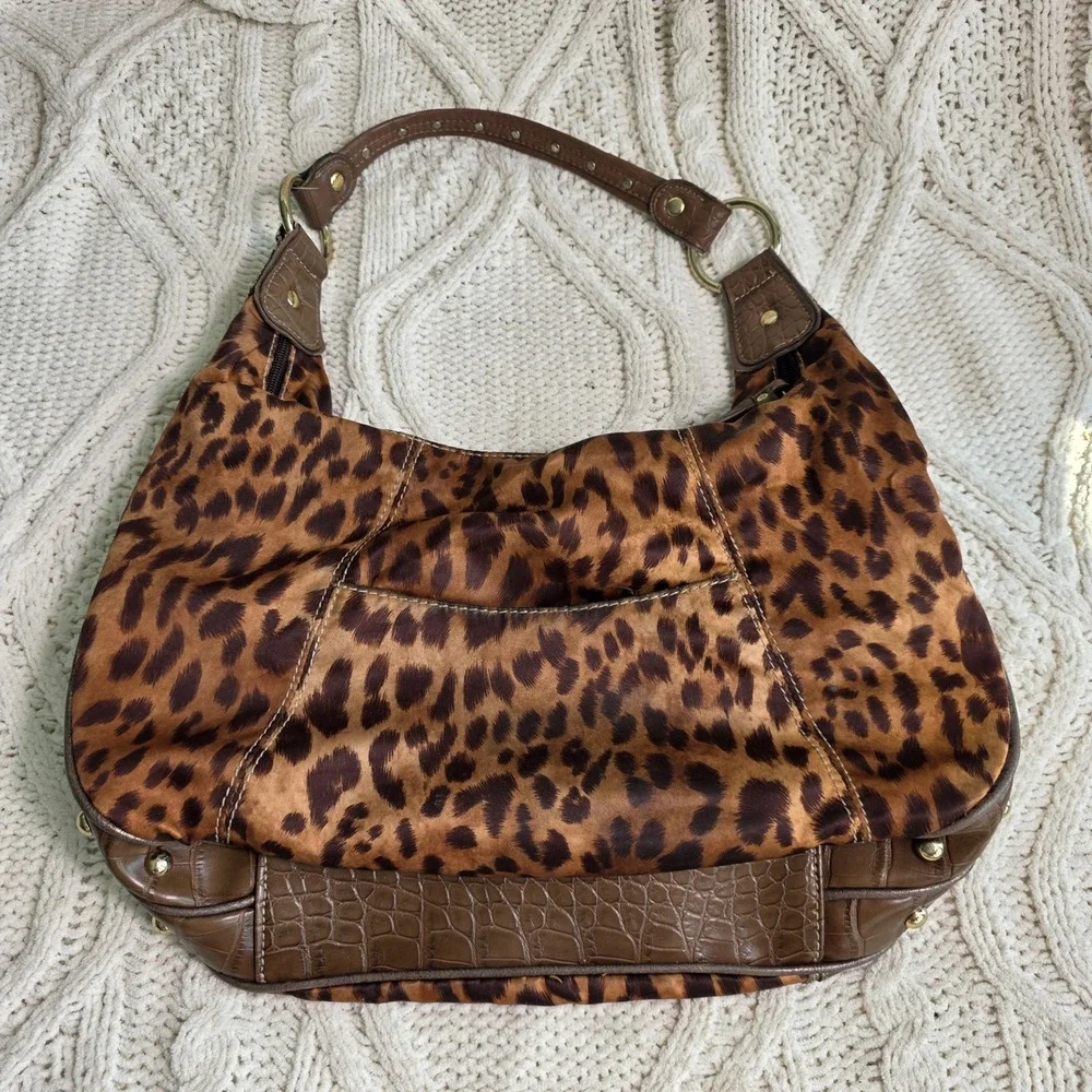 Genna De Rossi Hobo Shoulder Bag Brown Leopard Studded